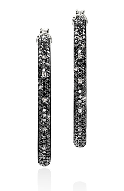 John Hardy JH Essentials Hoop Earring, Sterling Silver, Black Sand Diamond Pavé, 30mm 