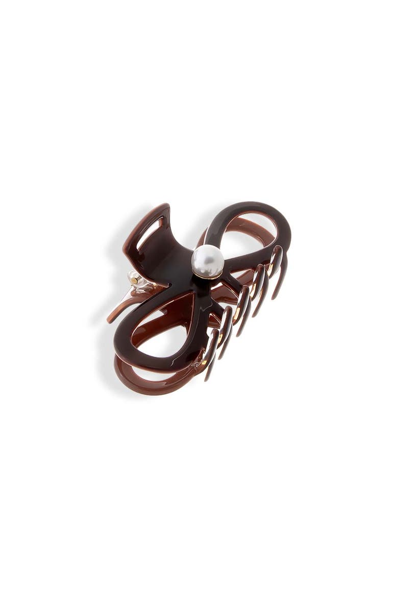 Two Tone Pearl Bow Cutout Claw Clip, Alternate, color, Brown