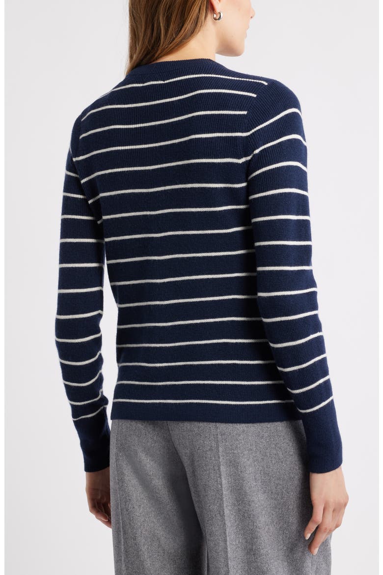 Crewneck Merino Wool Blend Cardigan, Alternate, color, NAVY- IVORY LUCILLE STRIPE