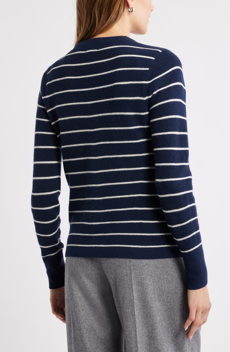 Caslon<sup>®</sup> Crewneck Merino Wool Blend Cardigan, Alternate, color, Navy- Ivory Lucille Stripe