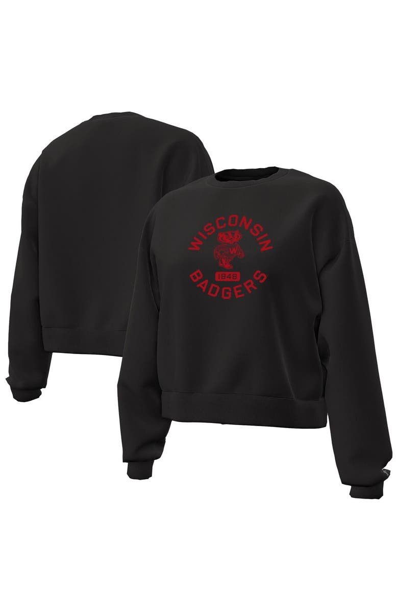 Under Armour Women's Under Armour Black Wisconsin Badgers Essentials Icon Fleece Crewneck Sweatshirt, Main, color,