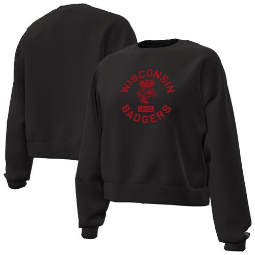 Under Armour Black Wisconsin Badgers Essentials Icon Fleece Crewneck Sweatshirt In Black