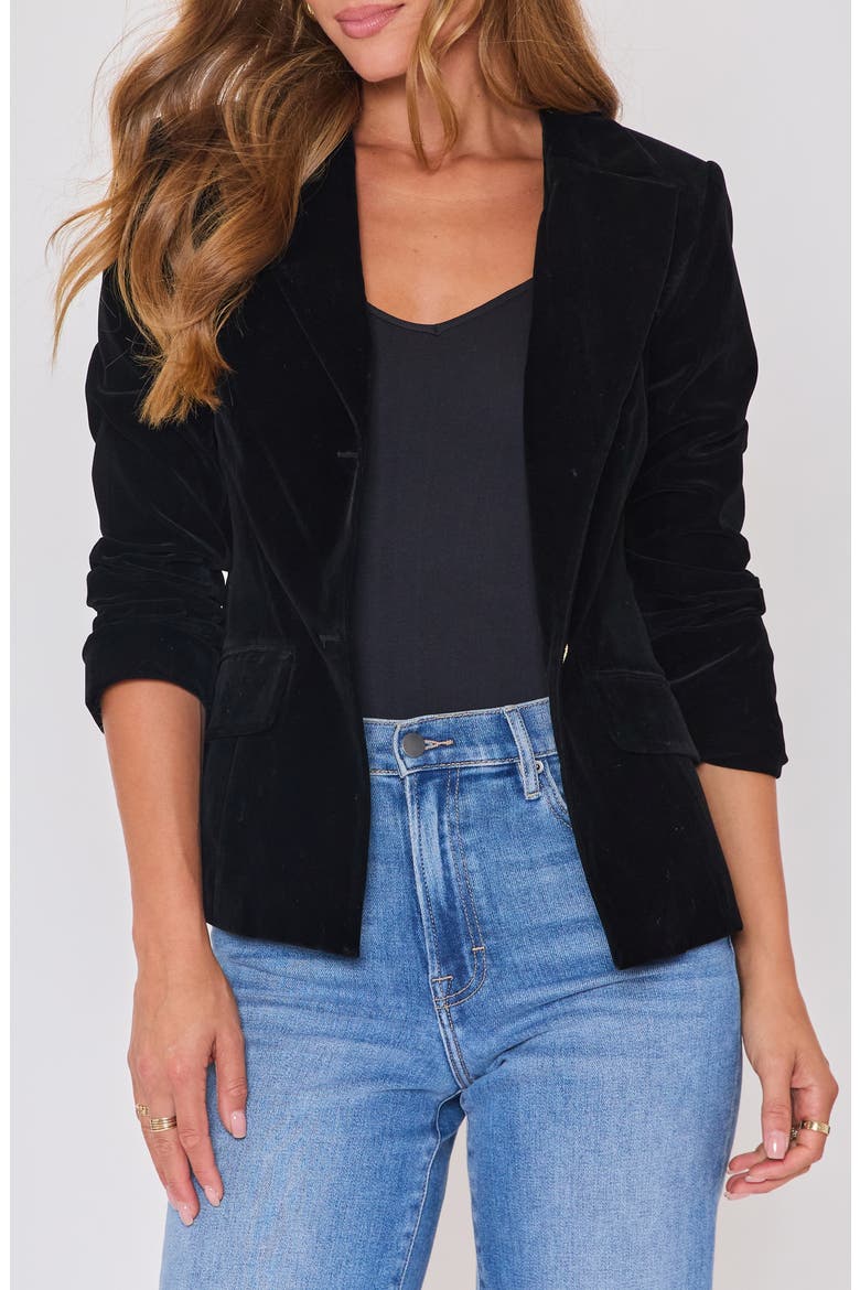 Polished Way Velvet Blazer, Alternate, color, BLACK