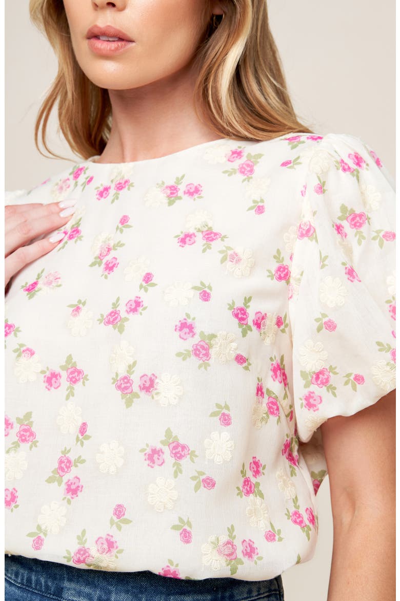 Textured Floral Print Top, Alternate, color, CREAM