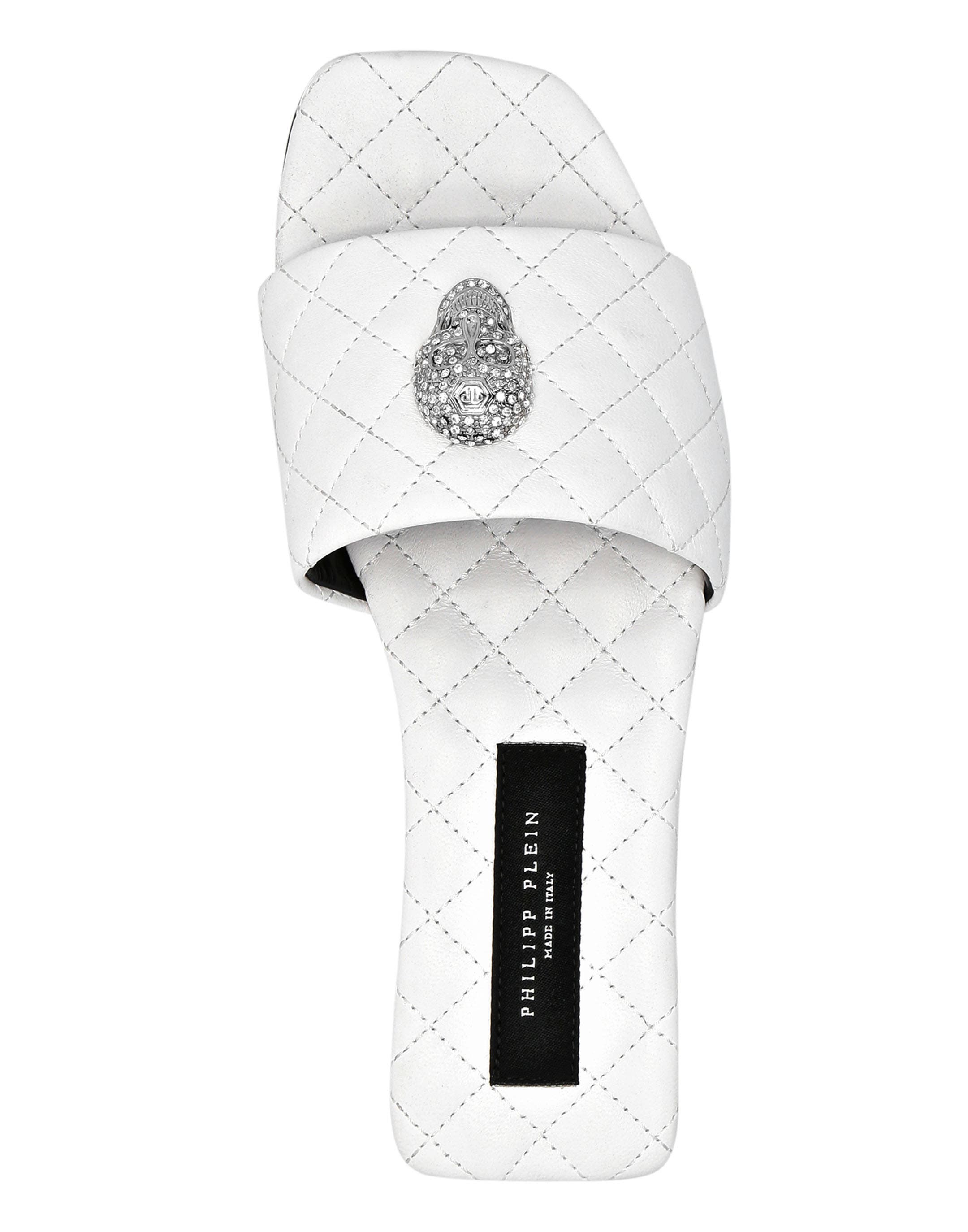 Matelasse Slides Crystal Skull Women, Alternate, color, white