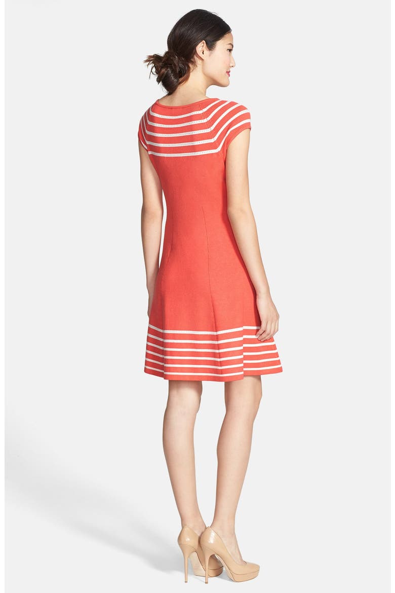 Stripe Knit Flared Dress, Alternate, color, CORAL/ IVORY