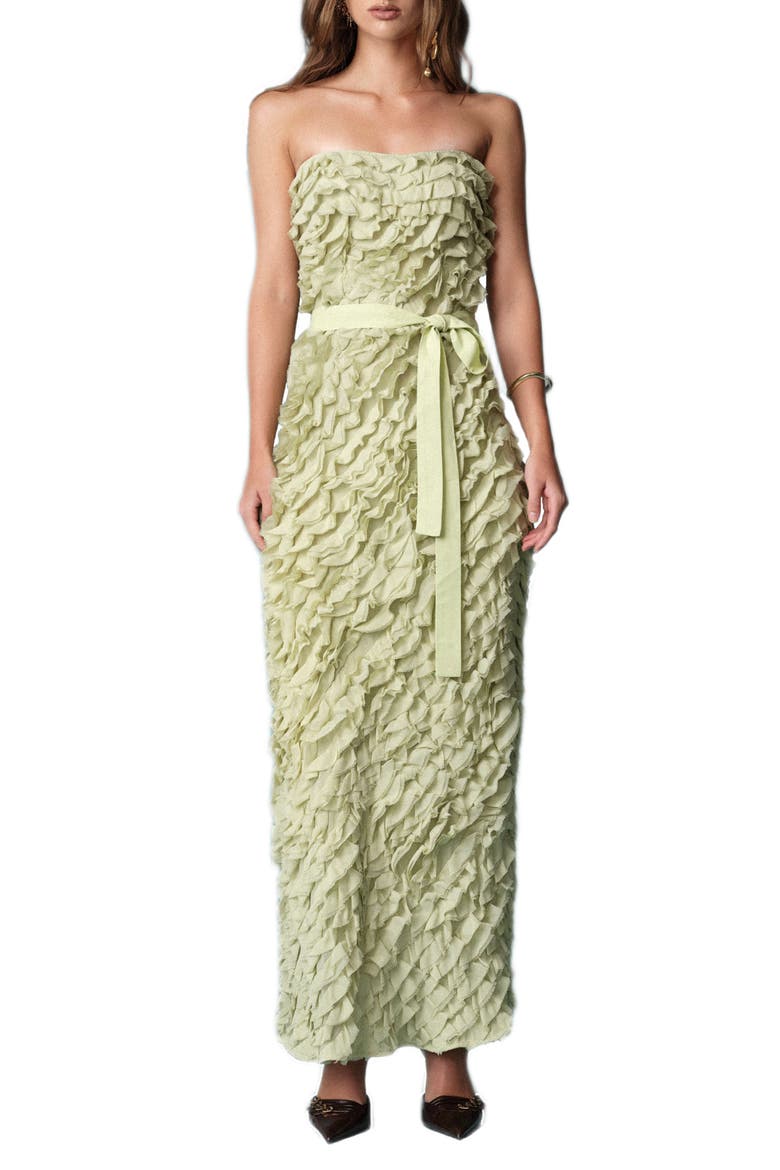 Strapless Ruffled Maxi Dress, Main, color, PISTACHIO