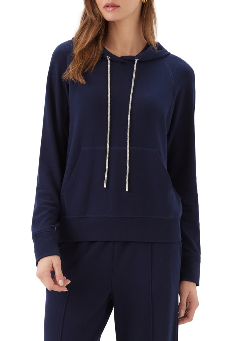 Rhinestone Drawstring Hoodie, Main, color, NAVY