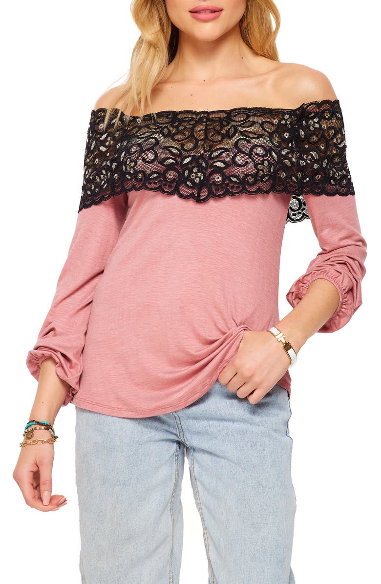 BLUEGREY Drop Shoulder Lace Tunic, Alternate, color, Rose Dusty