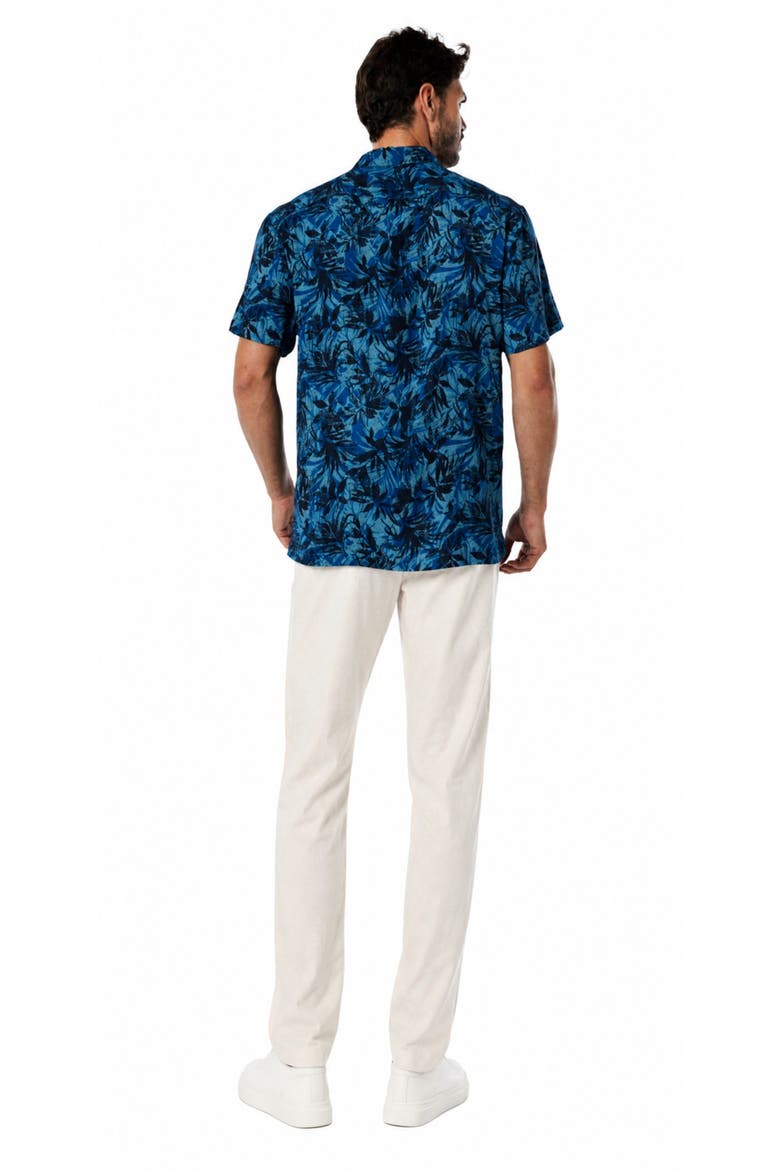 Tropical Print Button-Down Hawaiian Camp Shirt, Alternate, color, Blue bush