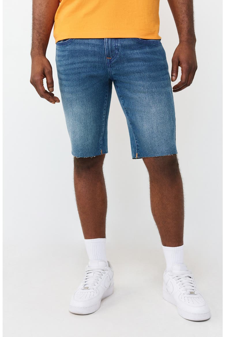 Rocco Super T Flap Raw Hem Jean Shorts, Main, color, MEDIUM BLUE QUARTZ WASH