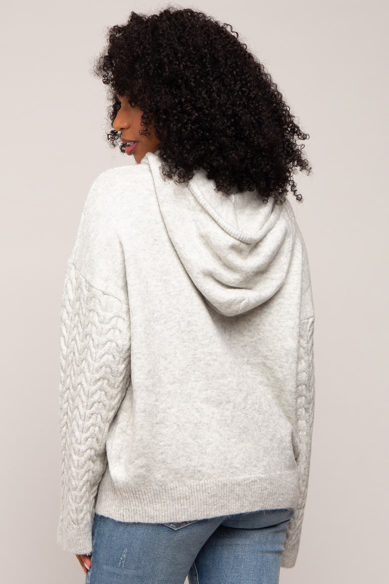 Mixed Knit Hooded Sweater, Alternate, color, Grey