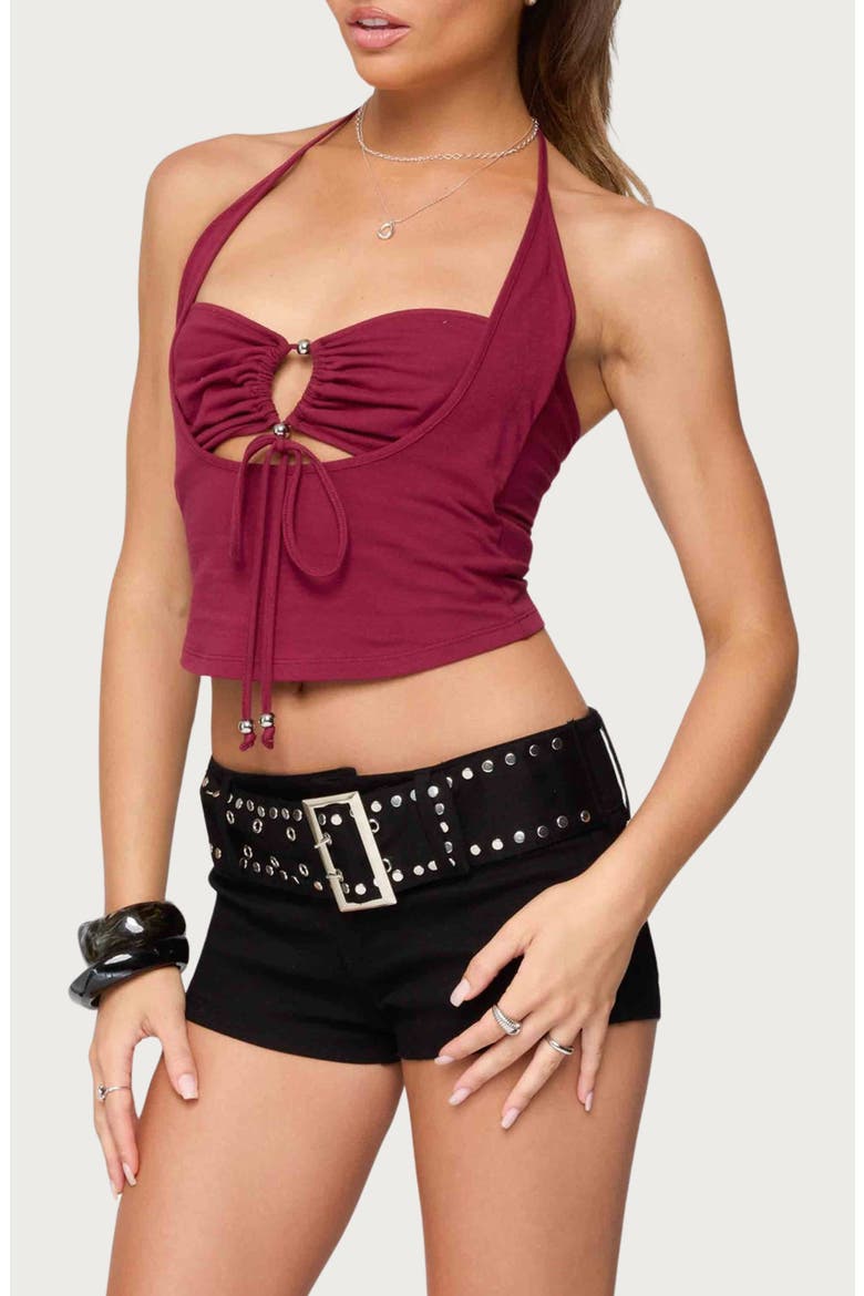 Ayana Layered Stretch Cotton Halter Top, Alternate, color, BURGUNDY