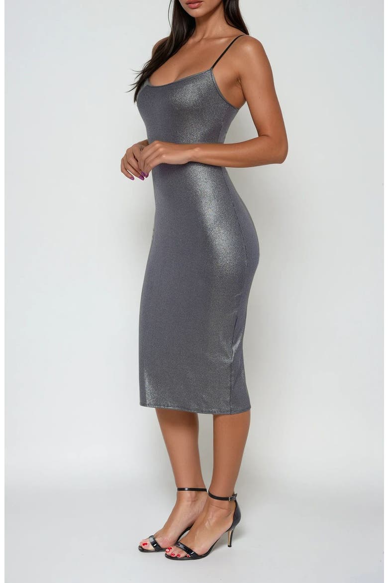 Foil Rib Sleeveless Midi Dress, Alternate, color, BLACK METALLIC