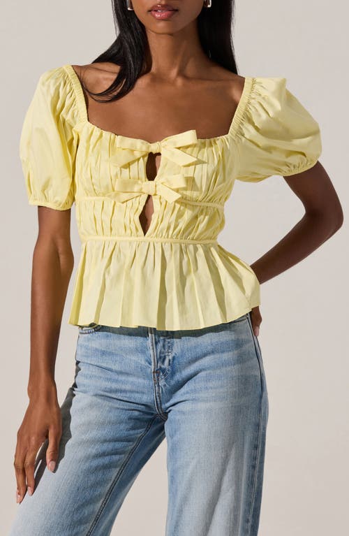 Astr The Label Smocked Peplum Shirt In Lemon