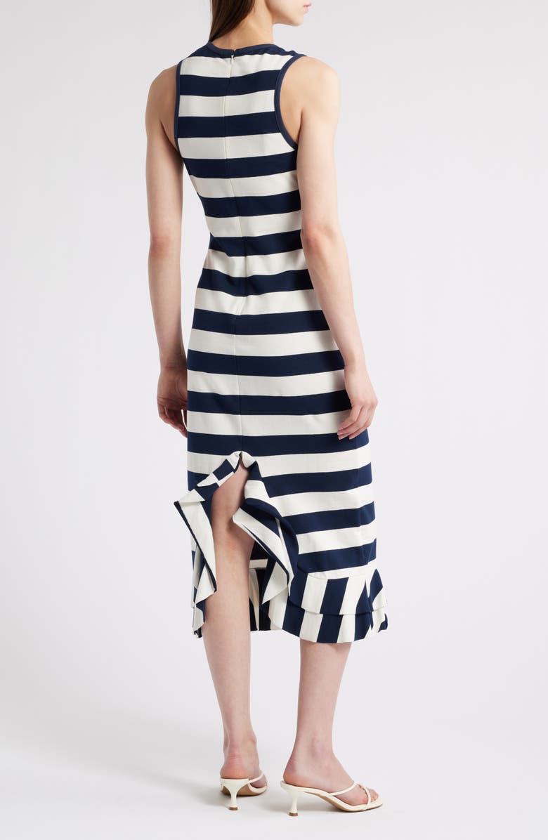 Du Paradis Musa Stripe Ruffle Hem Sleeveless Stretch Cotton Midi Dress, Alternate, color, Navy White Stipes