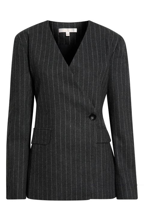 Jennifer Pinstripe Collarless Jacket