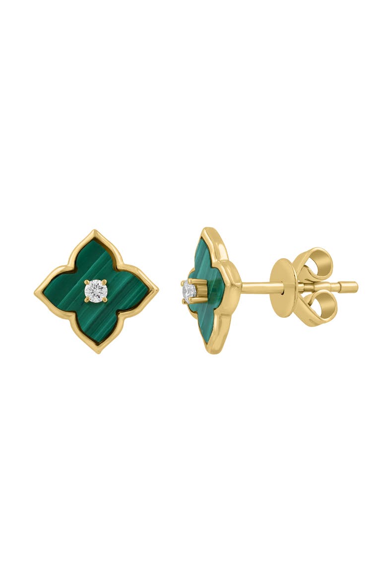 14K Yellow Gold Diamond & Malachite Motif Stud Earrings, Alternate, color, 14K Gold