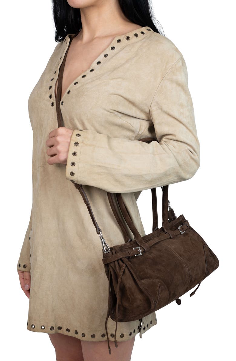Jeffrey Campbell Pesky Leather Shoulder Bag, Alternate, color, Brown Suede