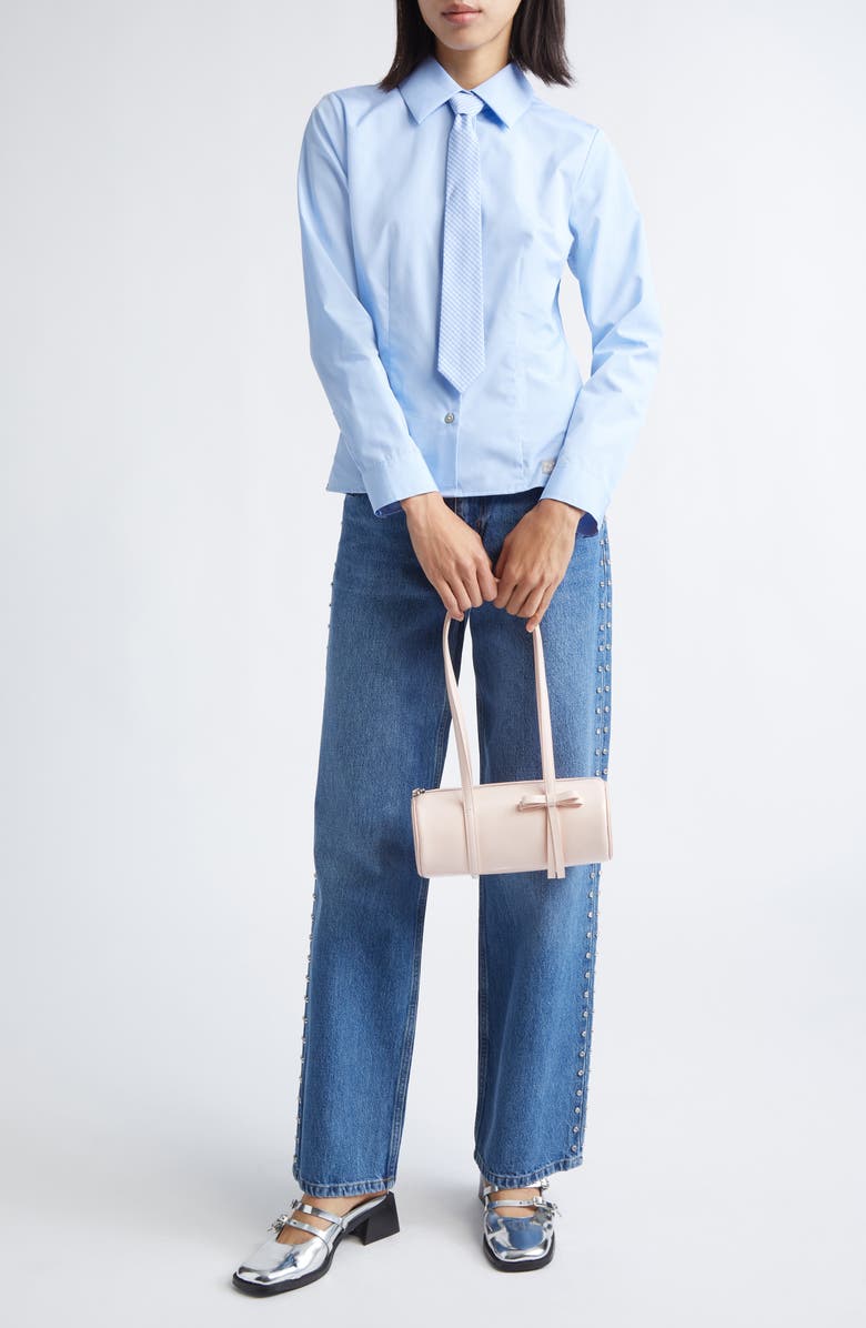 Sandy Liang Levi Button-Up Shirt with Removable Tie, Alternate, color, Light Blue