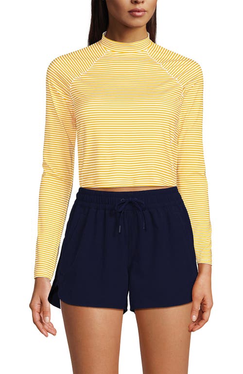 Lands' End Long Sleeve Mock Neck Cropped Upf 50 Sun Protection Rash Guard In Sweet Mango Mini Stripe