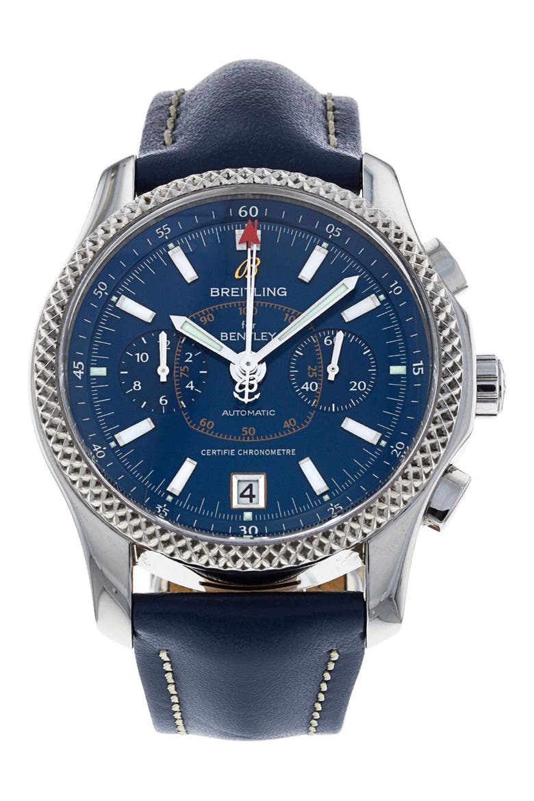 Breitling Preowned Bentley Mark VI Leather Strap Chronograph Watch, 42mm, Main, color, BLUE