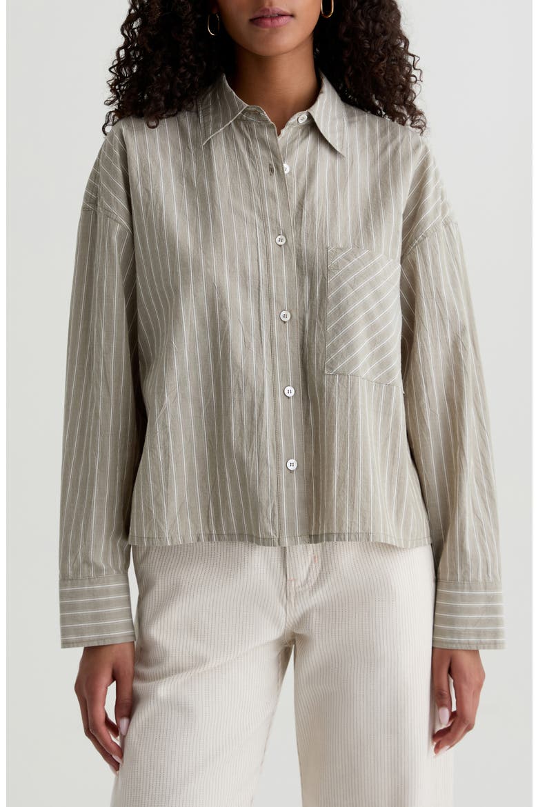 Kellen Relaxed Crop Button-Up Shirt, Main, color, STUDIO STRIPE ROSEMARY MULTI