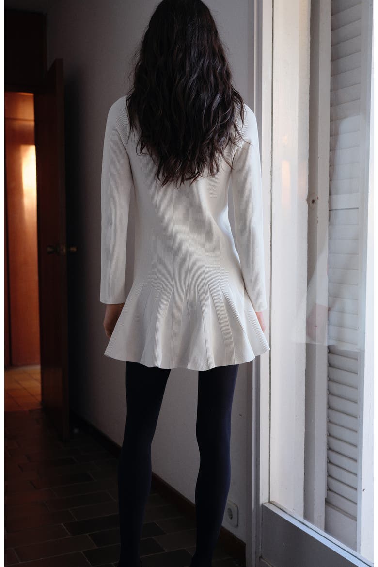 Ottom Pleated Long Sleeve Stretch Rib Minidress, Alternate, color, ECRU