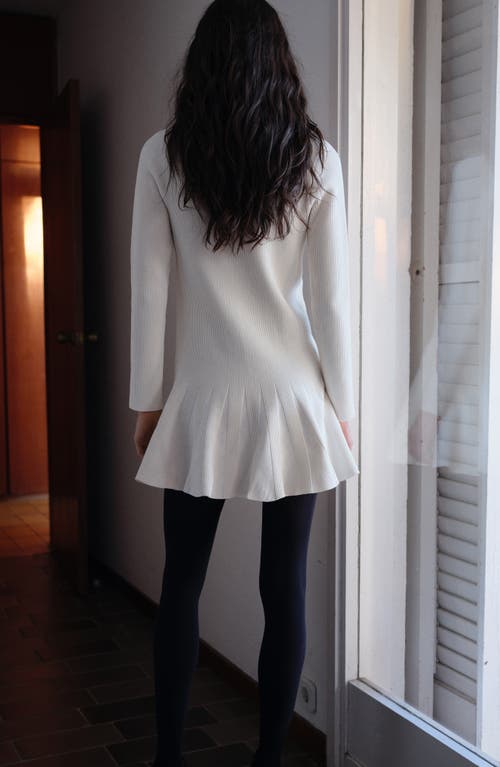 Mango Ottom Pleated Long Sleeve Stretch Rib Minidress In Ecru