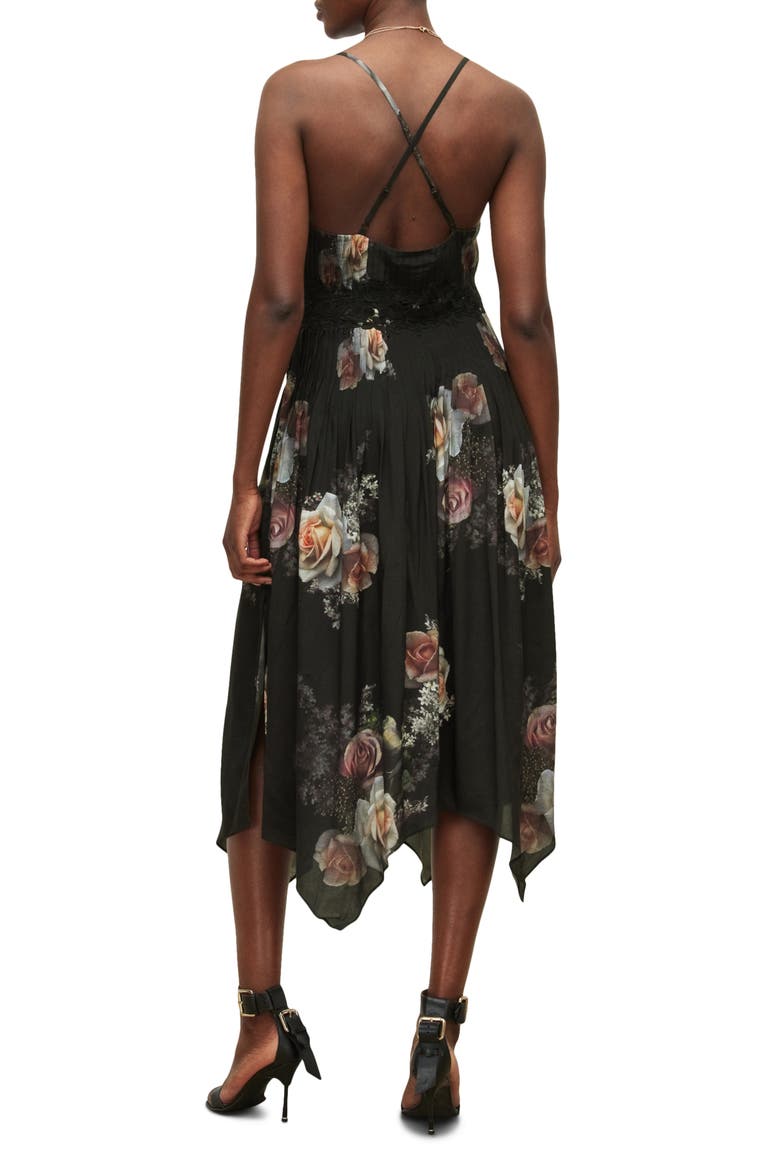 Floral Print Pleat Dress, Alternate, color, BLACK