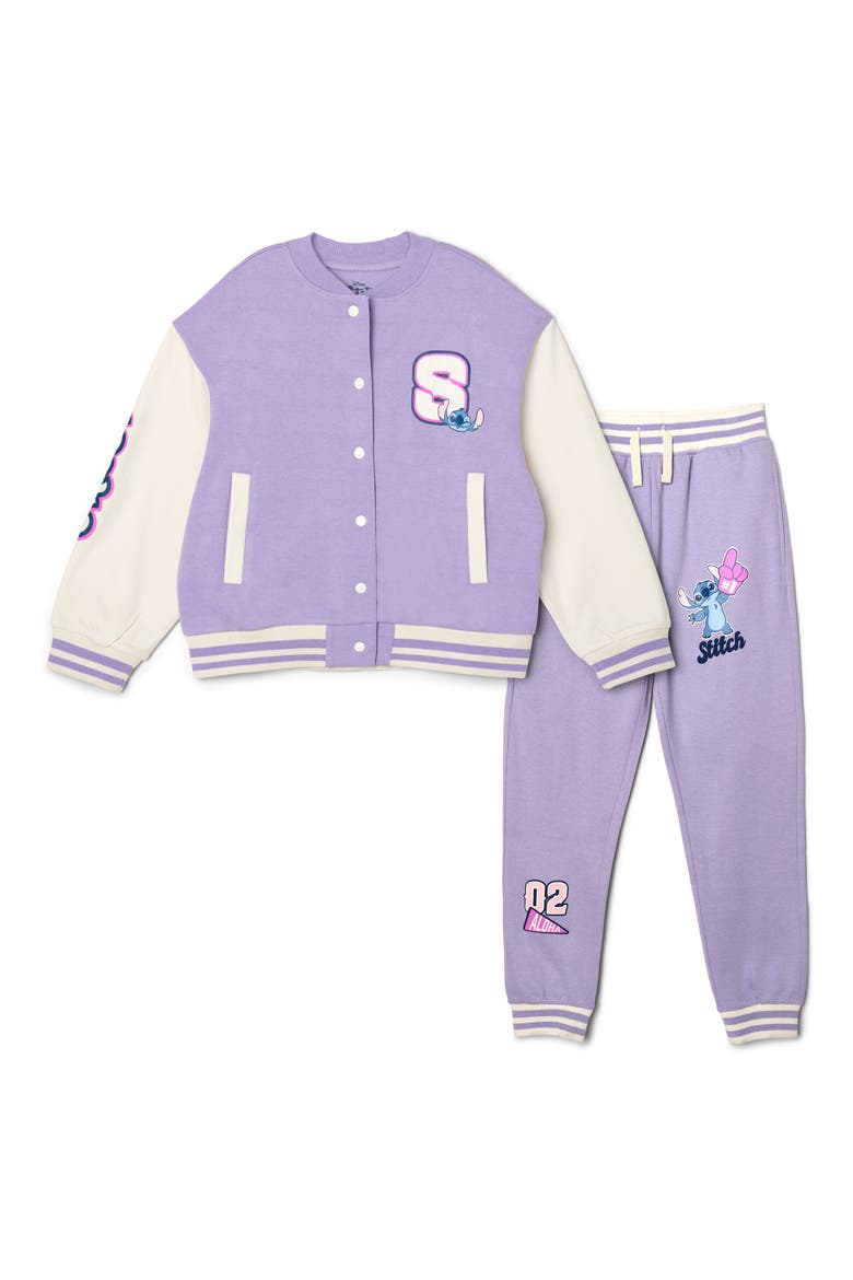 Lilo & Stitch Fleece Varsity Jacket and Joggers Set, Main, color, Purple Stitch