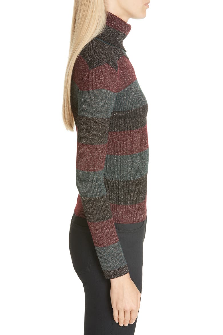 Mariel Metallic Stripe Turtleneck Sweater, Alternate, color, BLACK/ RIOJA/ DEEP EMERALD