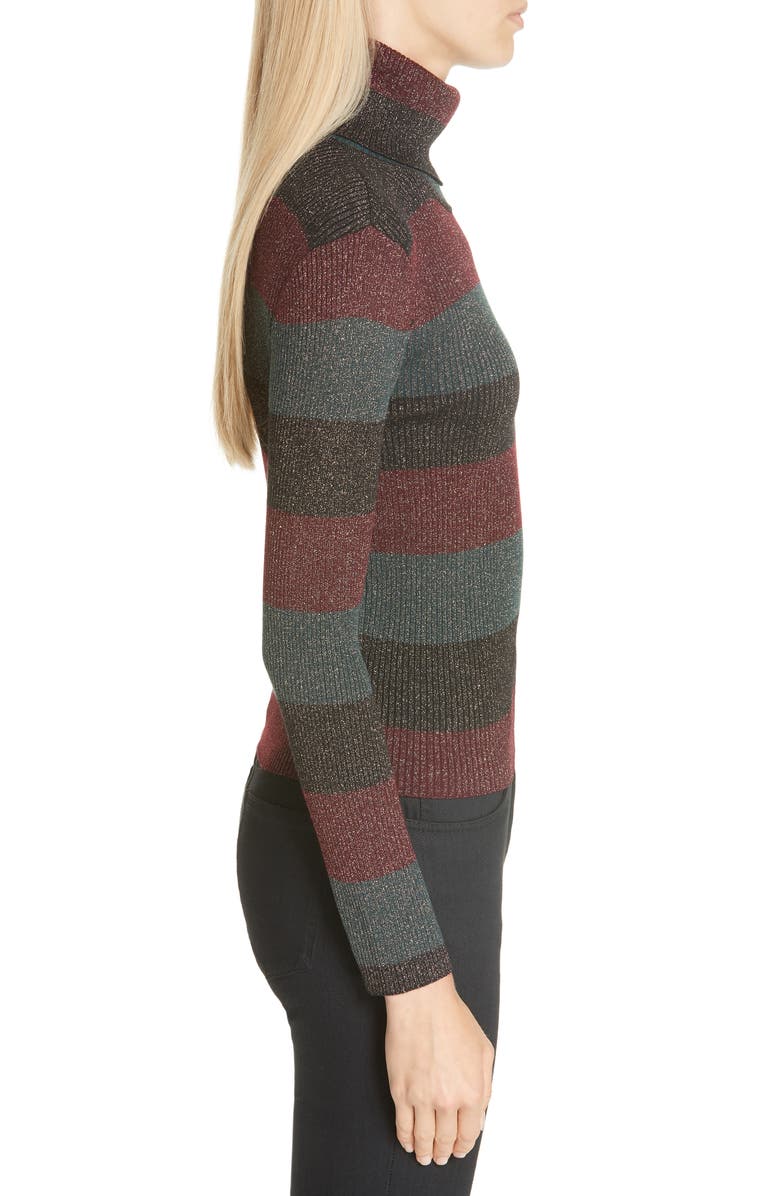 A.L.C. Mariel Metallic Stripe Turtleneck Sweater, Alternate, color,