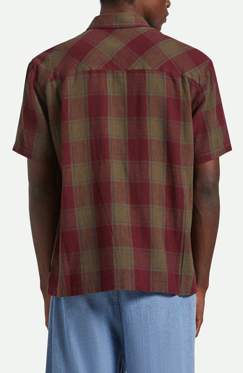 Brixton Cru Plaid Linen & Cotton Button-Up Shirt, Alternate, color, Olive Surplus/ Port