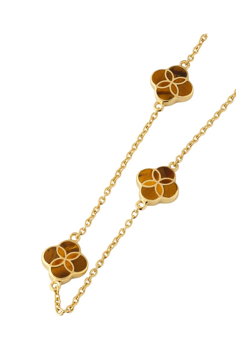 Jan Leslie Sterling With 18K Gold Overlay And Gemstones Triple Petal Station Necklace, Alternate, color, Brown