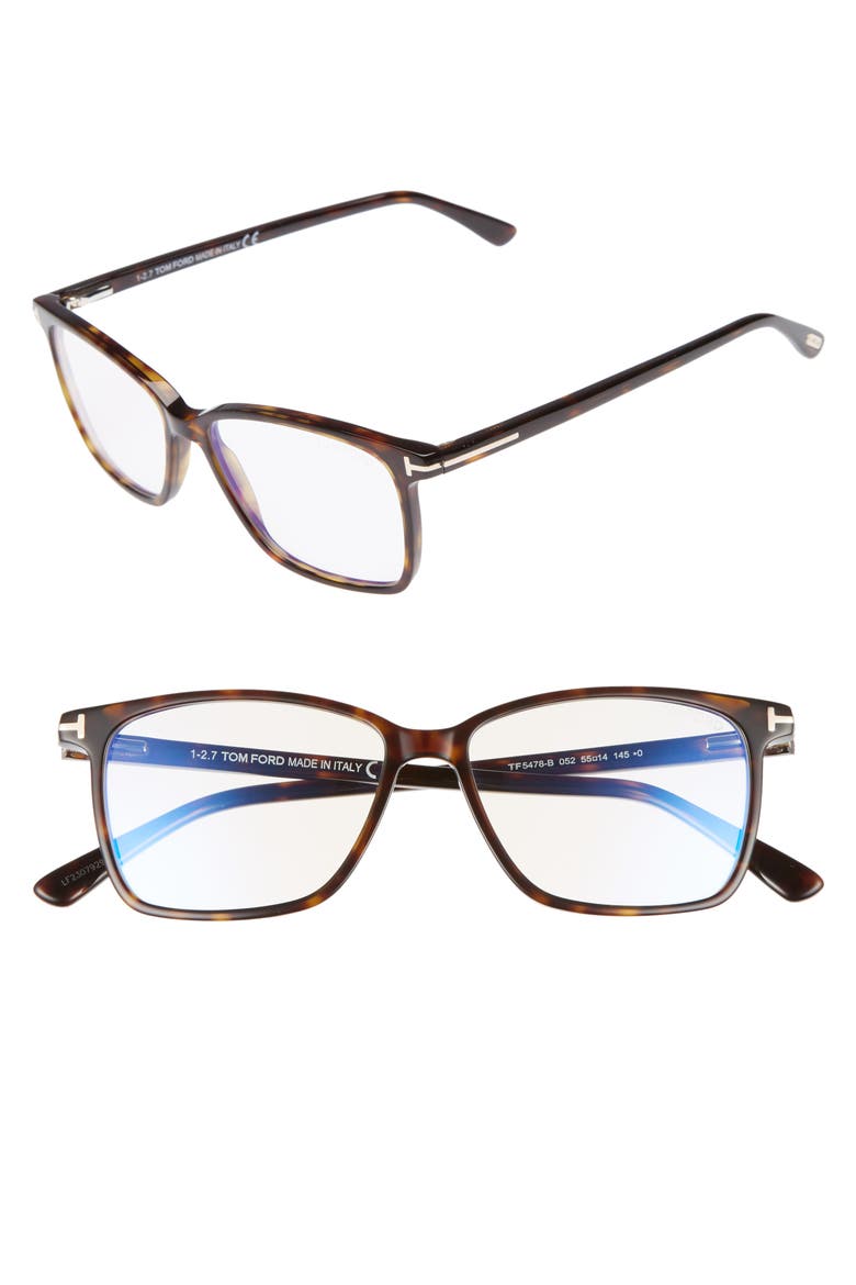 55mm Blue Block Optical Glasses, Main, color, DARK HAVANA/ BLUE