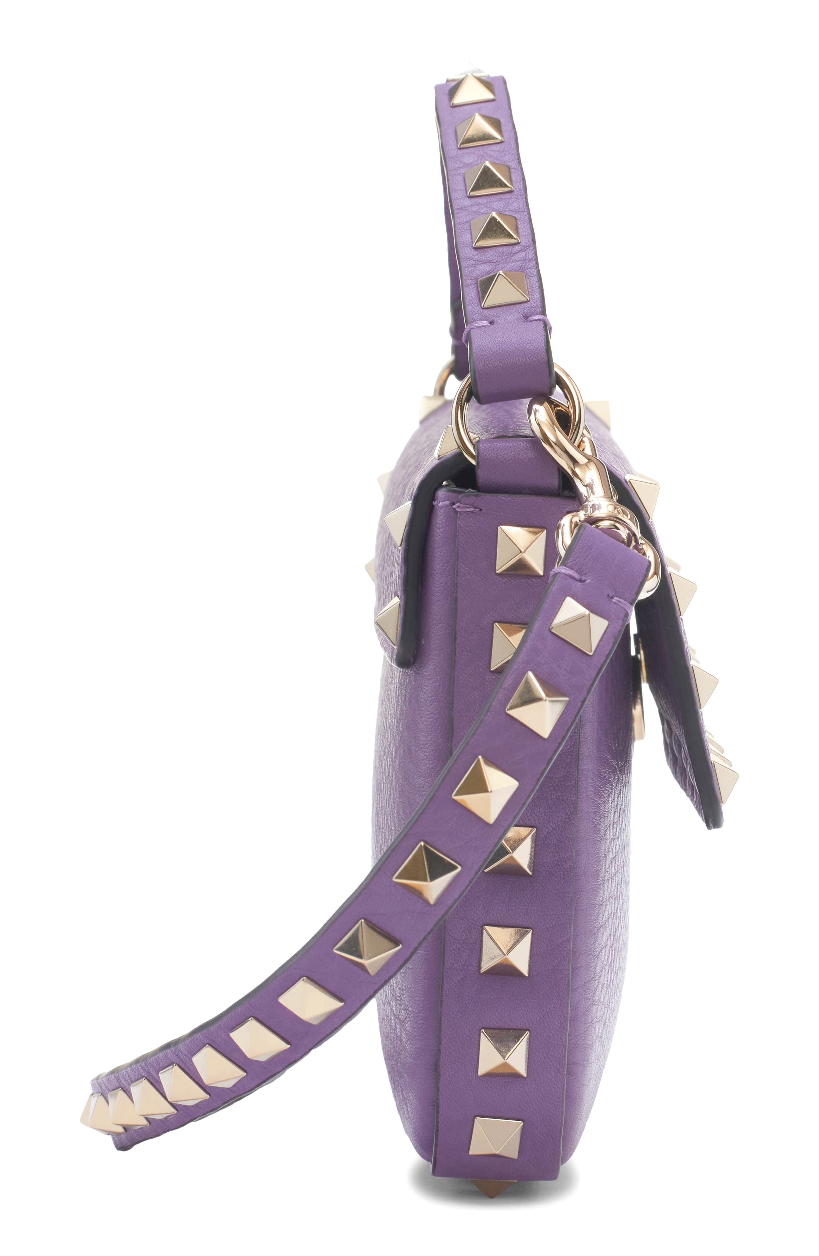 Rockstud Leather Crossbody Pouch, Alternate, color, VIOLET