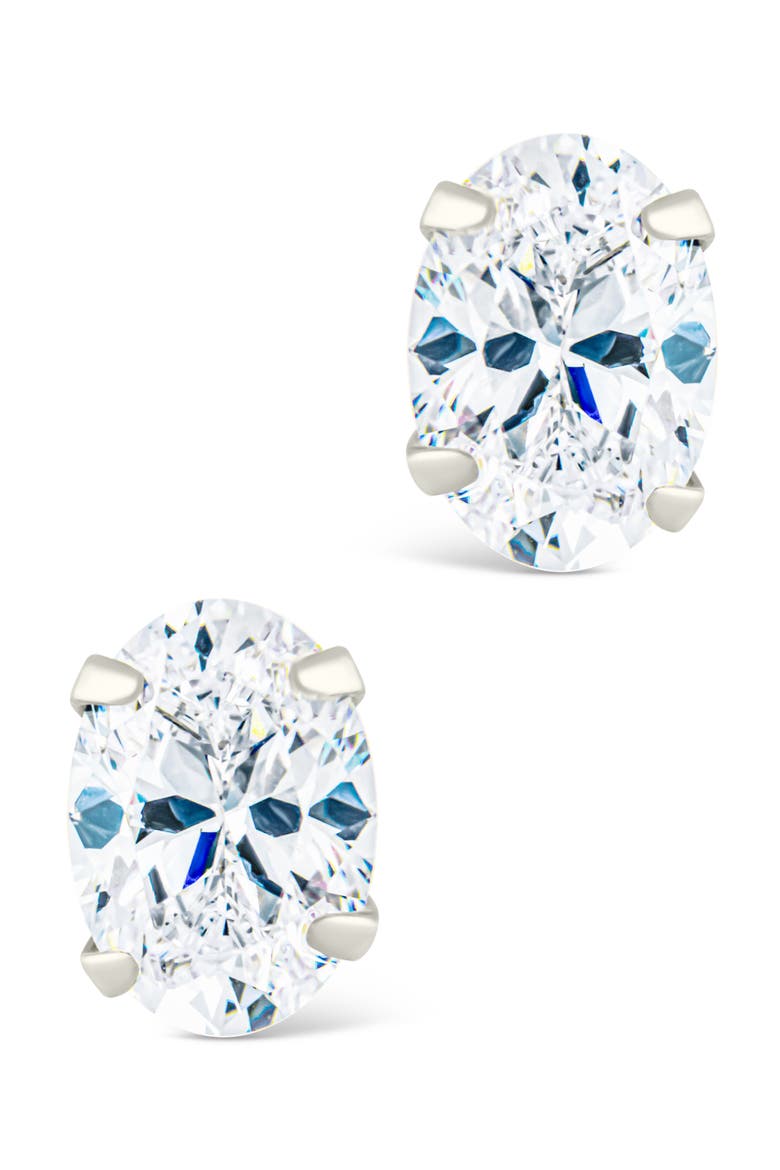 Oval-Cut Cubic Zirconia Stud Earrings, Alternate, color, SILVER