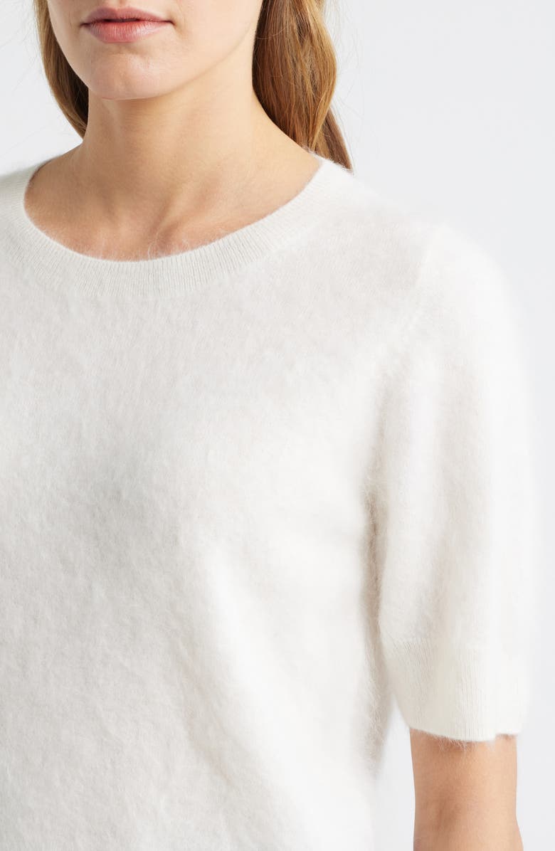 MARGARET O'LEARY Brushed Cashmere Short Sleeve Sweater, Alternate, color, Chalk