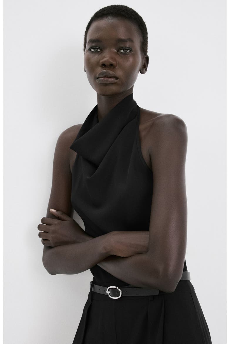 Halter Neck Belted Jumpsuit, Alternate, color, BLACK
