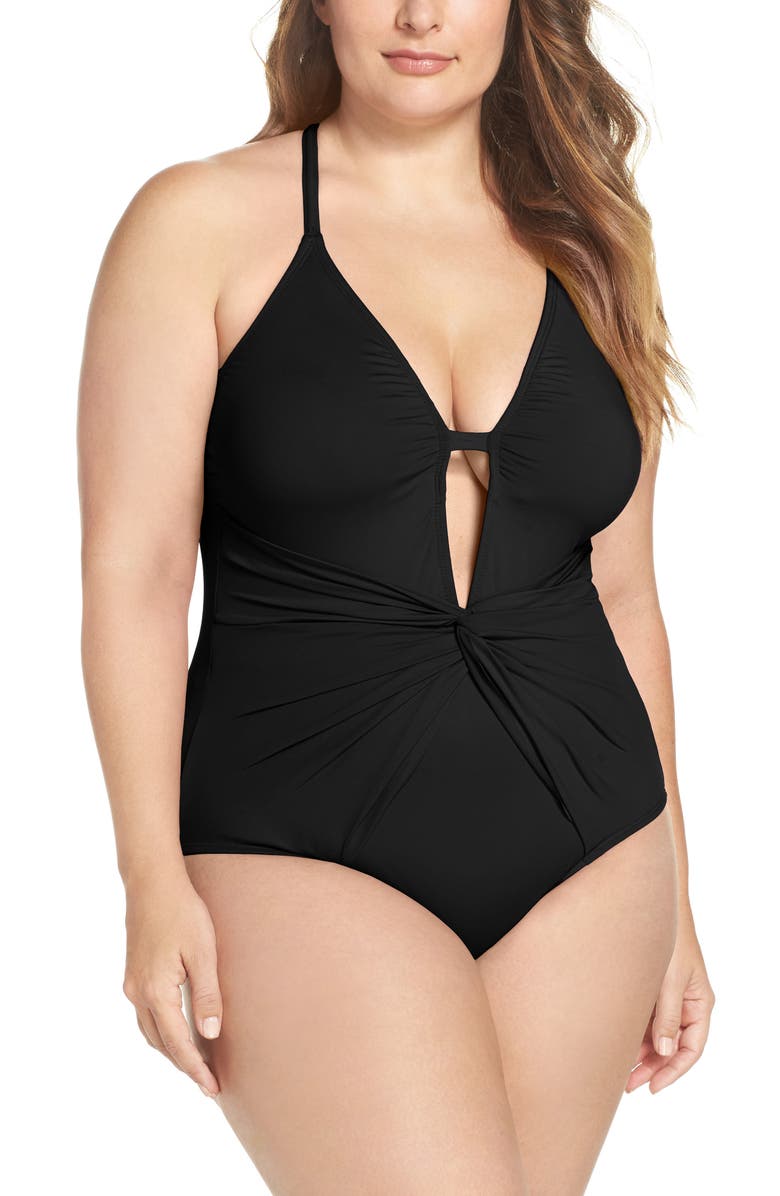La Blanca Twist Front One-Piece Swimsuit, Main, color,