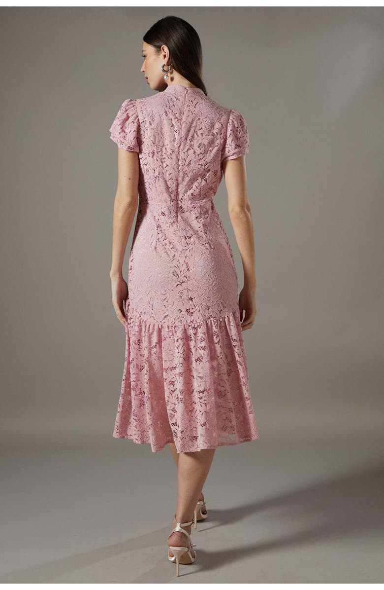Coast Lace Frill Sleeve High Neck Midi Dress, Alternate, color, Blush
