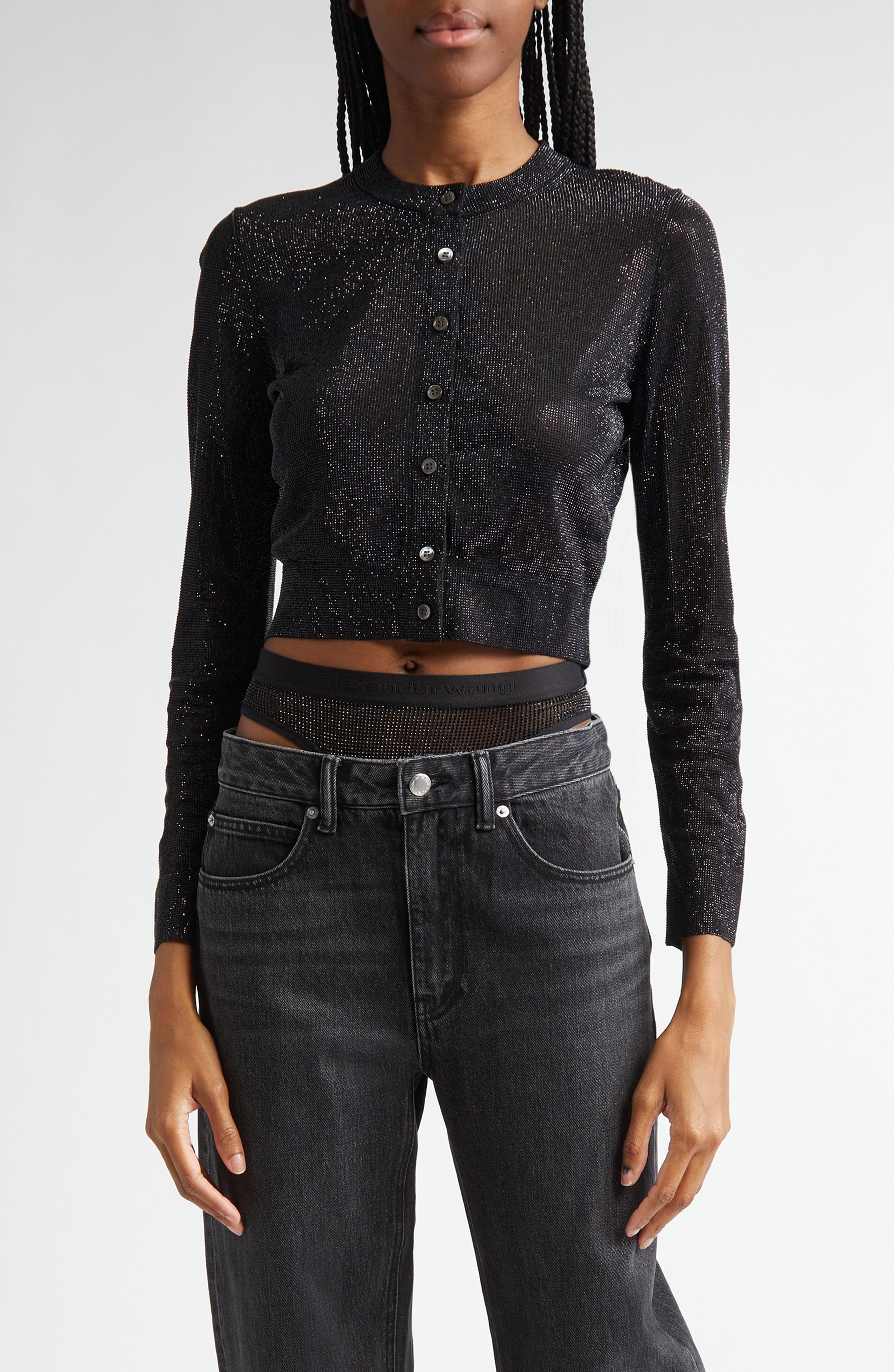 Alexander Wang Crystal Hotfix Crop Cardigan (Women) | Nordstrom