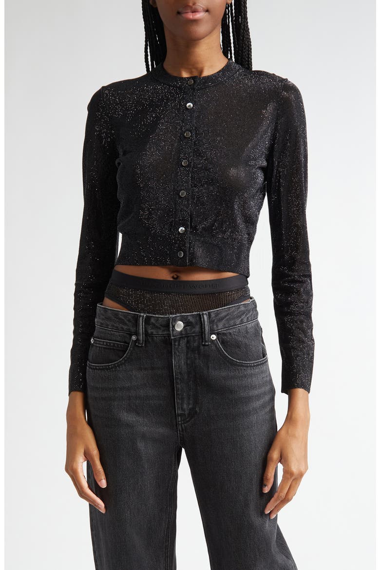 Alexander Wang Crystal Hotfix Crop Cardigan (Women) | Nordstrom