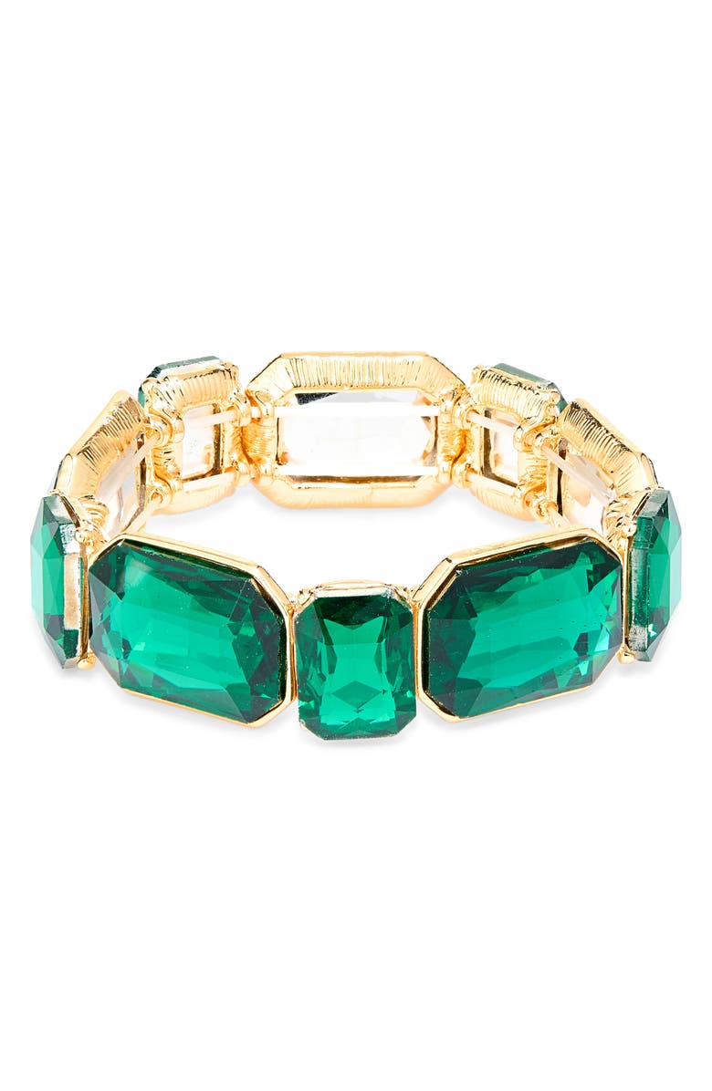 Cara Chunky Crystal Stretch Bracelet, Main, color, Gold/ Green