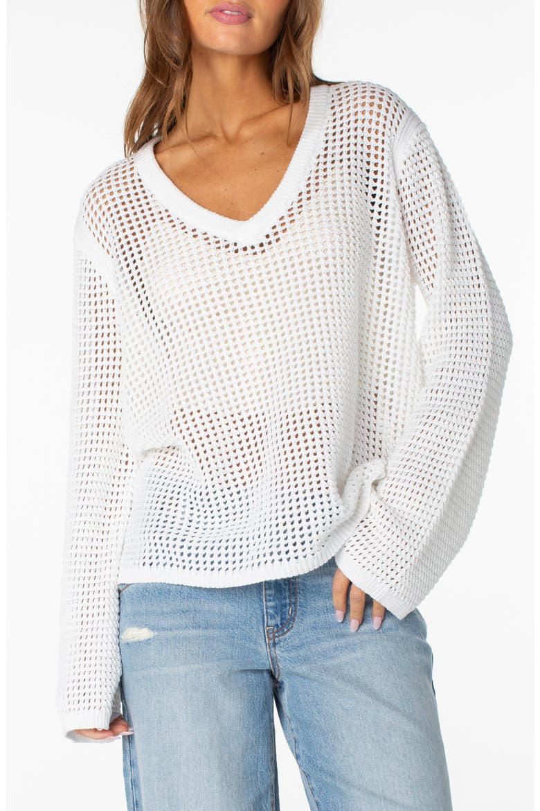 Summer Nights Open Knit V-Neck Top, Main, color, CLOUD DANCER