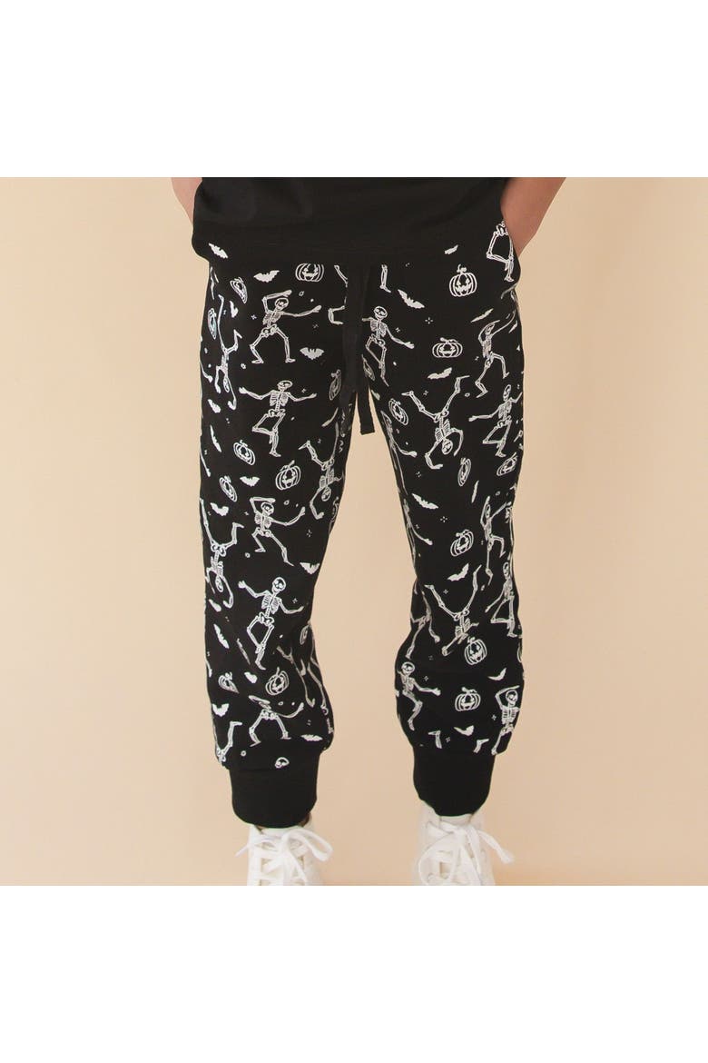 Glow In The Dark Silly Skelly Halloween Jogger, Alternate, color, Black
