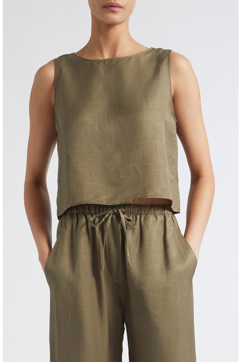 Daniel Linen Blend Sleeveless Crop Top, Main, color, CYPRESS
