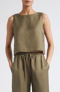 LESET Daniel Linen Blend Sleeveless Crop Top