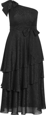 City Chic Metallic One-Shoulder Tiered Dress